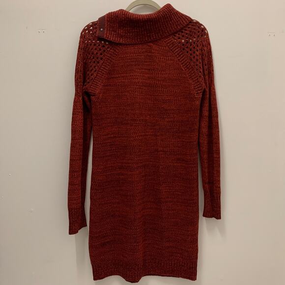 Prana Dress Women M Terracota Archer Sweater Pockets Snap Buttons Mock Neck - Picture 5 of 9